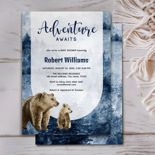 Moeder en baby beer waterverf bosuitnodiging kaart