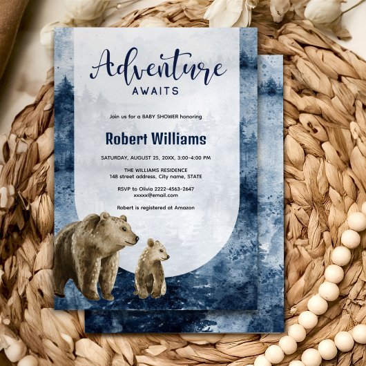 Moeder en baby beer waterverf bosuitnodiging kaart