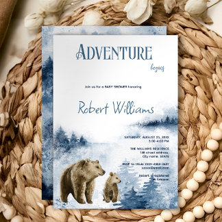 Moeder en baby beer waterverf bosuitnodiging kaart