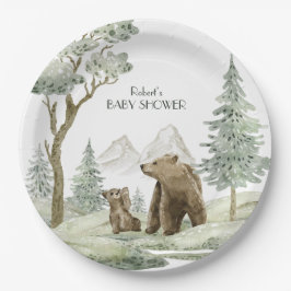 Moeder en baby beer waterverf bosuitnodiging papieren bordje
