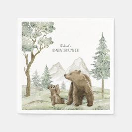 Moeder en baby beer waterverf bosuitnodiging servet