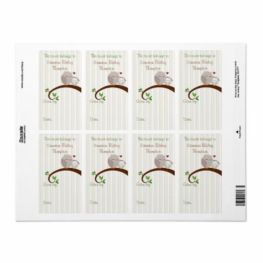 Moeder en Baby Brown Uilen Boek Label (Full Sheet)