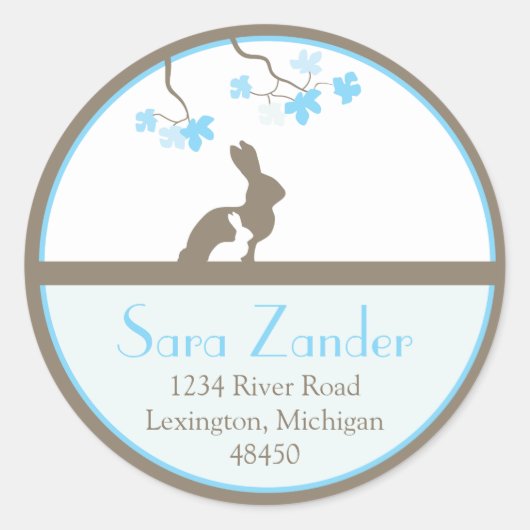 Moeder en Baby Bunny adreslabel Ronde Sticker (Voorkant)
