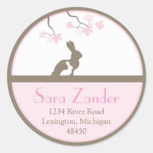 Moeder en Baby Bunny adreslabel Ronde Sticker