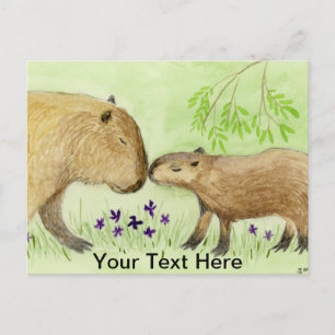 Moeder en Baby Capybara Briefkaart