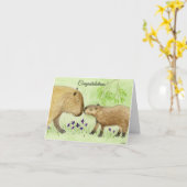 Moeder en Baby Capybara Kaart (Gele Bloem)