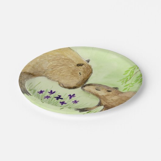 Moeder en Baby Capybara Papieren Bordje (Gekanteld)