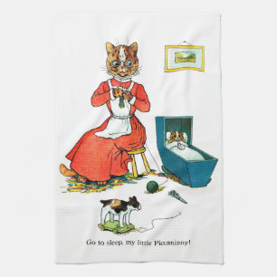 Moeder en Baby Cat, Louis Wain Theedoek