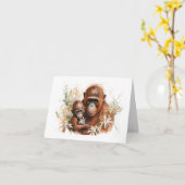Moeder en baby Chimp met bloemen wenskaart Kaart (Gele Bloem)