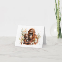 Moeder en baby Chimp met bloemen wenskaart Kaart