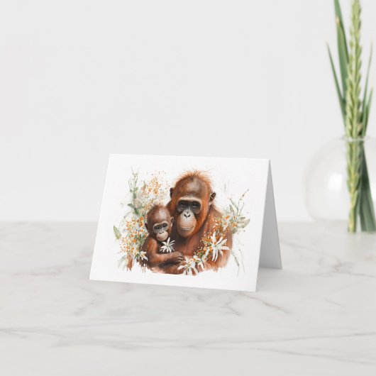 Moeder en baby Chimp met bloemen wenskaart Kaart (Voorkant)