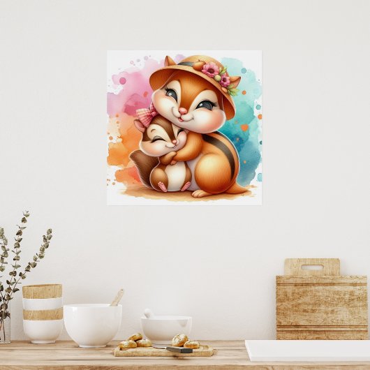 Moeder en Baby Chipmunk Poster (Keuken)