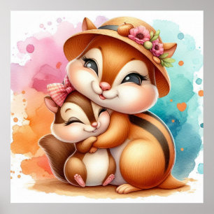 Moeder en Baby Chipmunk Poster
