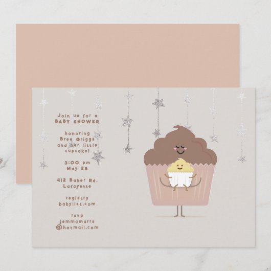 Moeder en Baby Cupcake Baby shower Uitnodiging (Voorkant / Achterkant)