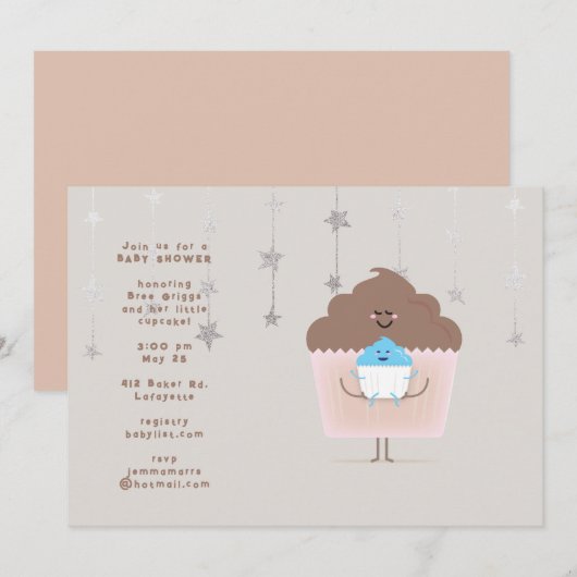 Moeder en Baby Cupcake Baby shower Uitnodiging (Voorkant / Achterkant)