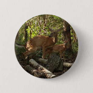 Moeder en Baby Deer in het natuurpark Shenandoah Ronde Button 5,7 Cm