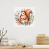 Moeder en Baby Eekhoorn Poster (Keuken)