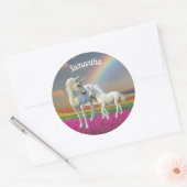 Moeder en Baby Eenhoorn Veulen Regenboog Ronde Sticker (Envelop)
