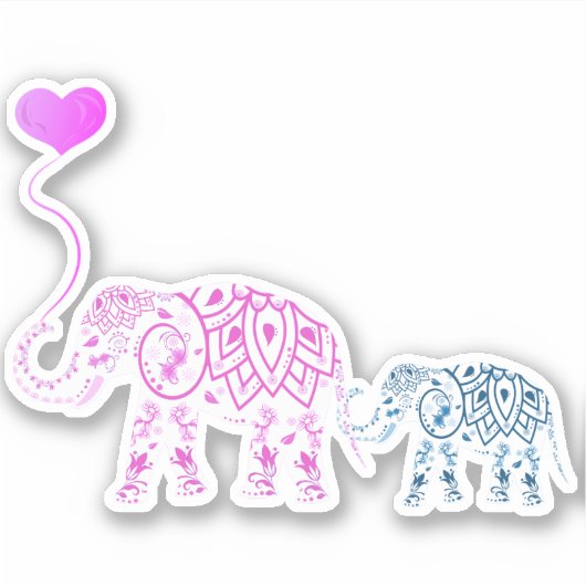 Moeder en Baby Elephans met hartballon Sticker (Voorkant)