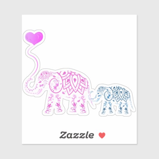 Moeder en Baby Elephans met hartballon Sticker (Vel)