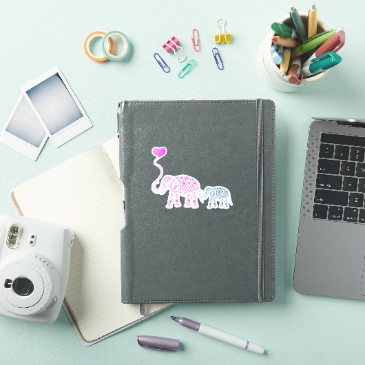Moeder en Baby Elephans met hartballon Sticker (iPad Cover)