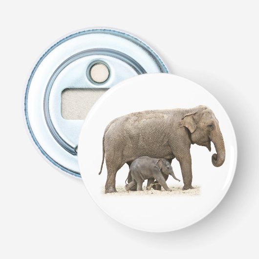 Moeder en Baby Elephant Button Flesopener (Voorkant)