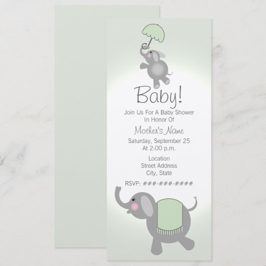 Moeder en Baby Elephant Green Baby shower Uitnodig Kaart (Voorkant / Achterkant)