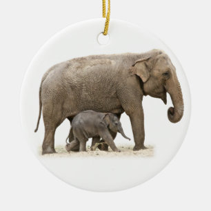 Moeder en Baby Elephant Keramisch Ornament