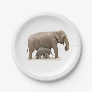 Moeder en Baby Elephant Papieren Bordje