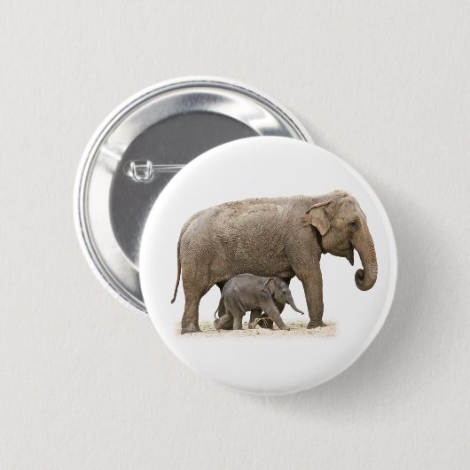 Moeder en Baby Elephant Ronde Button 5,7 Cm (Voorkant /achterkant)
