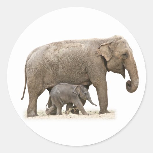 Moeder en Baby Elephant Ronde Sticker (Voorkant)
