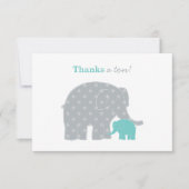 Moeder en Baby Elephant Shower Aqua Blue en Grey Bedankkaart (Voorkant)