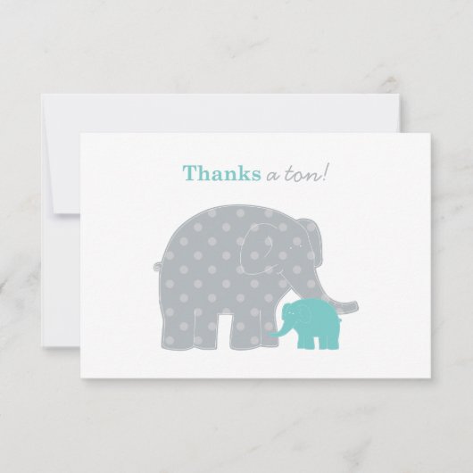 Moeder en Baby Elephant Shower Aqua Blue en Grey Bedankkaart (Voorkant)