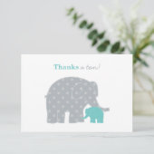 Moeder en Baby Elephant Shower Aqua Blue en Grey Bedankkaart (Staand voorkant)