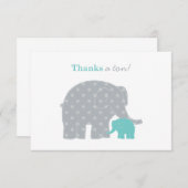 Moeder en Baby Elephant Shower Aqua Blue en Grey Bedankkaart (Voorkant / Achterkant)