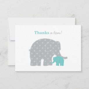 Moeder en Baby Elephant Shower Aqua Blue en Grey Bedankkaart