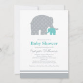 Moeder en Baby Elephant Shower Aqua Blue en Grey Kaart (Voorkant)