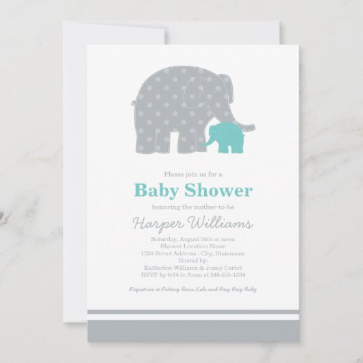 Moeder en Baby Elephant Shower Aqua Blue en Grey Kaart (Voorkant)