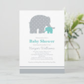 Moeder en Baby Elephant Shower Aqua Blue en Grey Kaart (Staand voorkant)