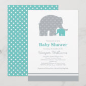 Moeder en Baby Elephant Shower Aqua Blue en Grey Kaart (Voorkant / Achterkant)
