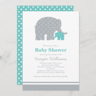 Moeder en Baby Elephant Shower Aqua Blue en Grey Kaart