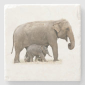 Moeder en Baby Elephant Stenen Onderzetter (Voorkant)