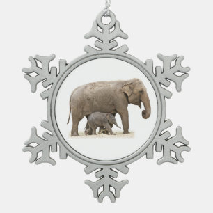 Moeder en Baby Elephant Tin Sneeuwvlok Ornament