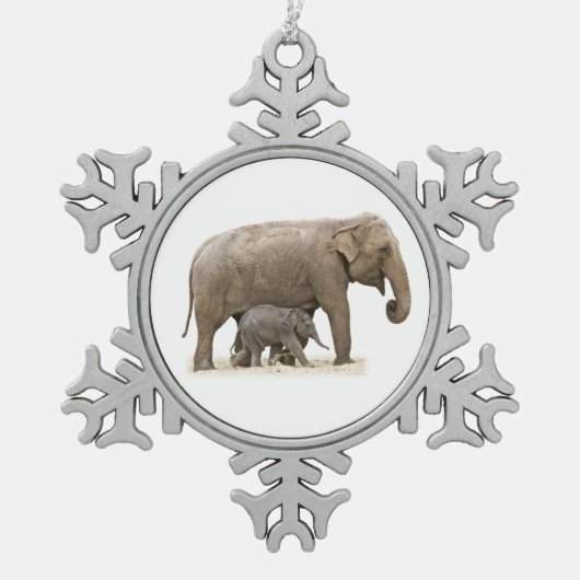 Moeder en Baby Elephant Tin Sneeuwvlok Ornament (Voorkant)