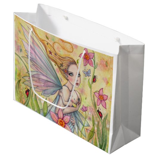 Moeder en Baby Fairy Baby shower Bag Large Cadeautasje (Voorkant Gekanteld)
