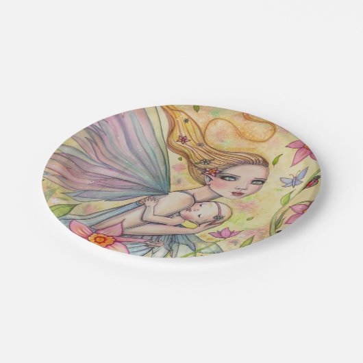 Moeder en Baby feeën Baby shower Papieren Bordje (Gekanteld)