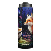 Moeder en baby fox nachtscène thermosbeker (Voorkant)