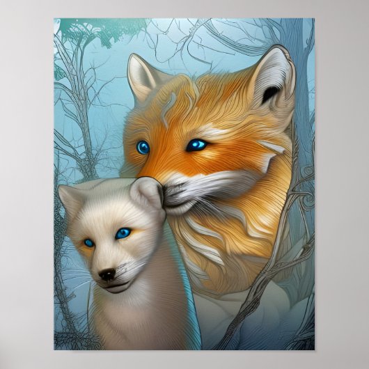 Moeder en Baby Fox Poster (Voorkant)