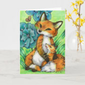 Moeder en Baby Fox schattig dierlijk Wenskaart Kaart (Gele Bloem)