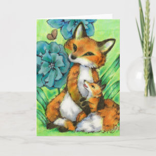 Moeder en Baby Fox schattig dierlijk Wenskaart Kaart